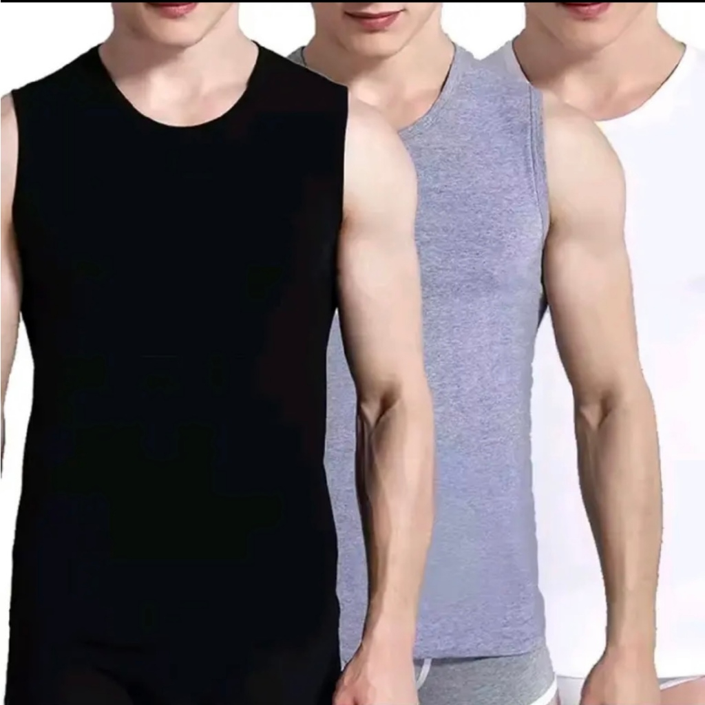 Singlet Pria Tanktop Kaos Dalam Tanpa Lengan Katun Rib Melar
