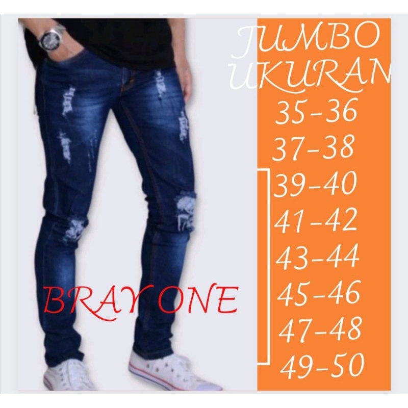 BIG SIZE 27-46 celana jeans pria sobek celana panjang skinny