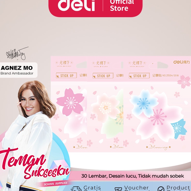 

Deli Sticky Notes Memo Pad Lucu Bunga Sakura 8 GSM 3 Lembar Anti Air 21554