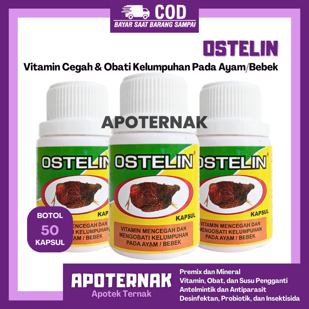 OSTELIN 50 KAPSUL - Cegah & Obati Kelumpuhsn Pada Ayam Bebek - Obat Ayam Lumpuh Ampuh - Obat Ayam Pi