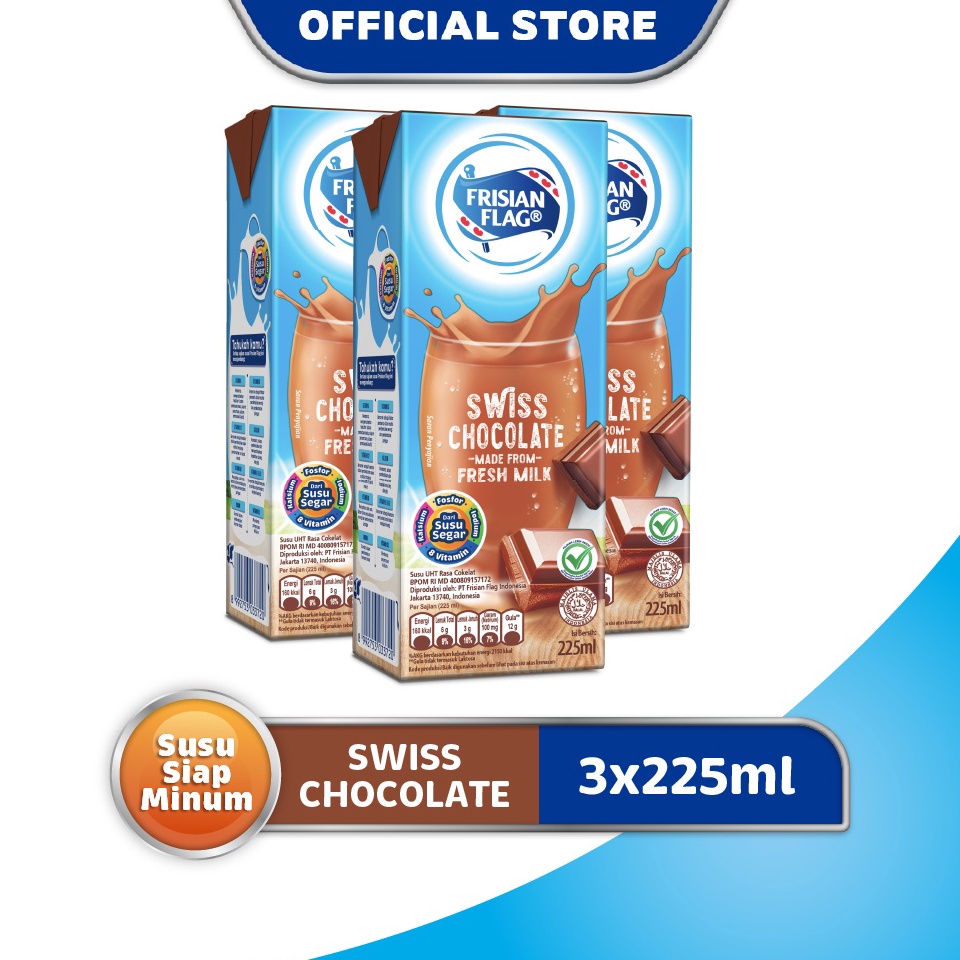 

E57 Frisian Flag Susu UHT Swiss Chocolate 3 x 225 ml Dijamin Ori
