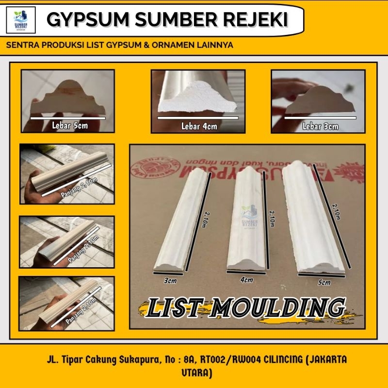 Lis/List Profil Gypsum Plafon, Moulding 3,4 dan 5cm
