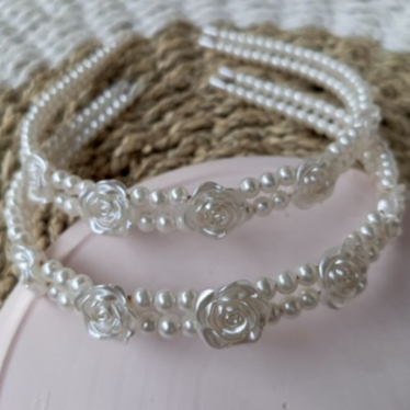 Bando Senada Victory Bando Mutiara Bunga putih Rose Flower Aksesoris Fashion Wanita Bisa Cod