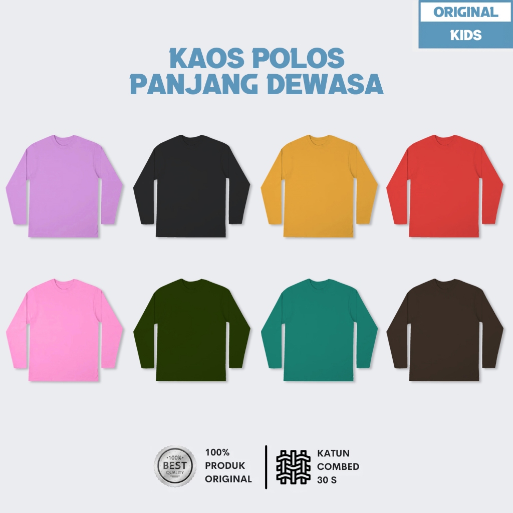 Kaos polos dewasa lengan panjang pria dan wanita tersedia ukuran S M L XL XXL 3XL banyak pilihan war