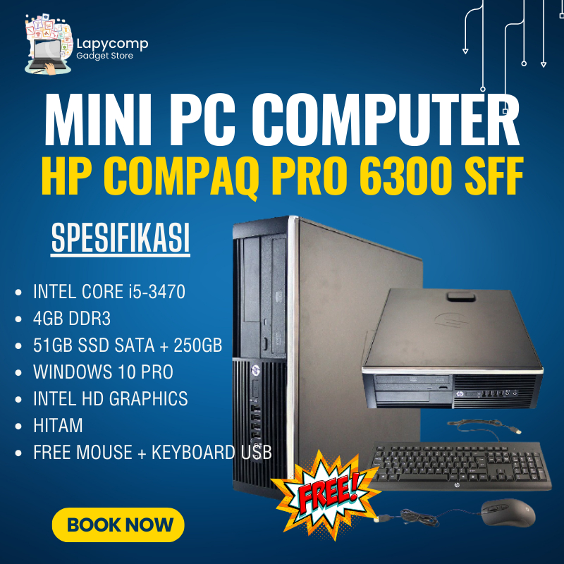 CPU HP COMPAQ PRO 6300 SFF CORE i5-3470 RAM 12GB 512GB SATA + 250GB FREE MOUSE KEYBOARD USB