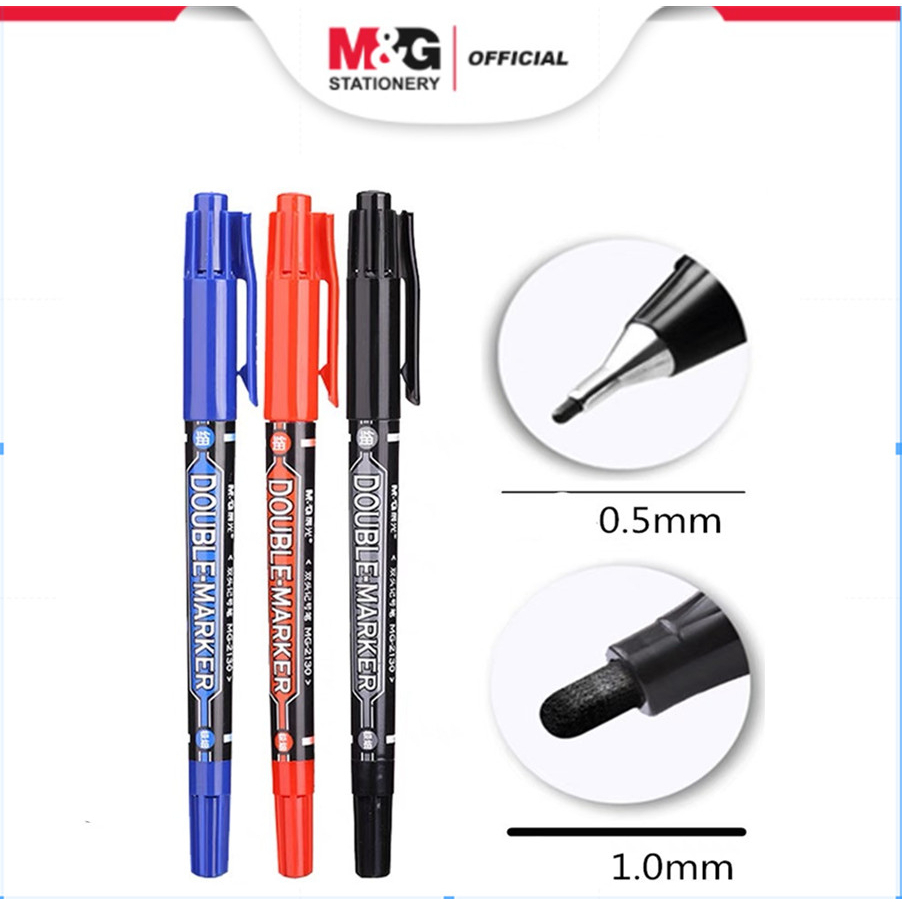 

(3 PCS) M&G Spidol Permanen / Marker double tips black Blue Red Spidol Hitam Biru Merah APM 21372