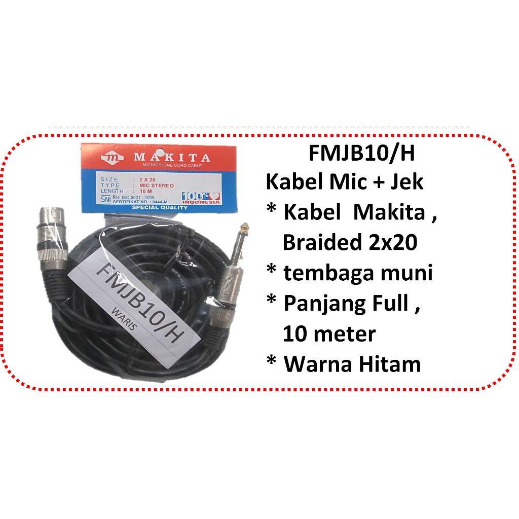 Kabel mic MAKITA stereo sudah jadi tinggal pakai plus jek warna hitam