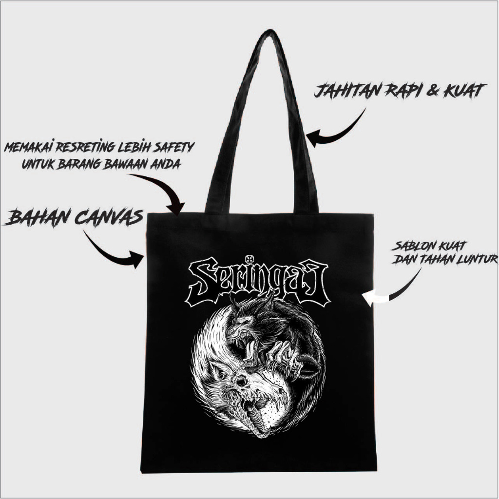 TOTEBAG SERINGAI BAHAN CANVAS DRILL TEBAL / TOTEBAG BAND SERINGAI / TOTEBAG MUSIC SERINGAI / SERINGA