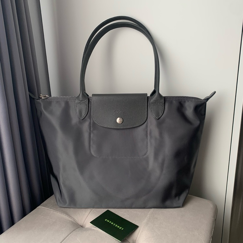 NEW Longchamp Le Pliage Neo Small Long Handle Dark Grey Graphite