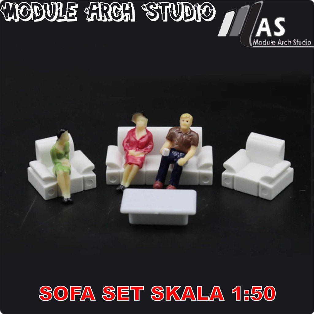 Set Miniatur Sofa Skala 1:50 untuk Maket Interior, Plastik Putih, 4 Pcs