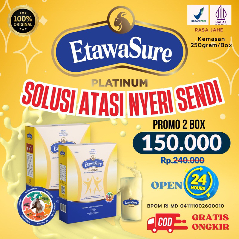 

ETAWASURE - Susu kambing untuk tulang dan sendi. PAKET 2 BOX @250g.