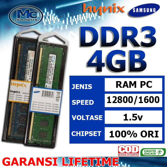 Memory Ram Pc Komputer DDR3 4GB /2GB  DDR2 2GB PC-12800/10600/6400 All merk