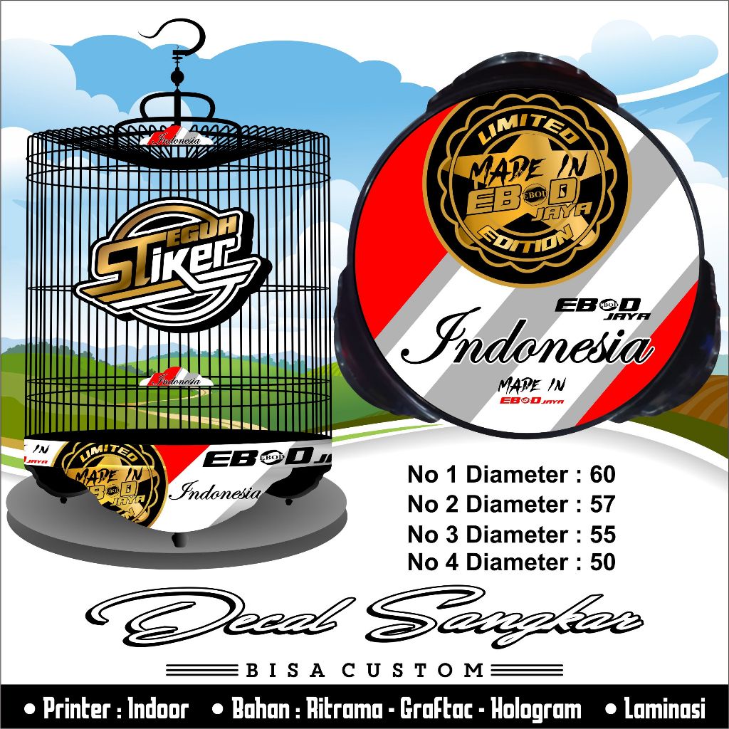 Stiker Sangkar Murai Ebod Jaya Limited Edition Motif Abstrak Merah Putih