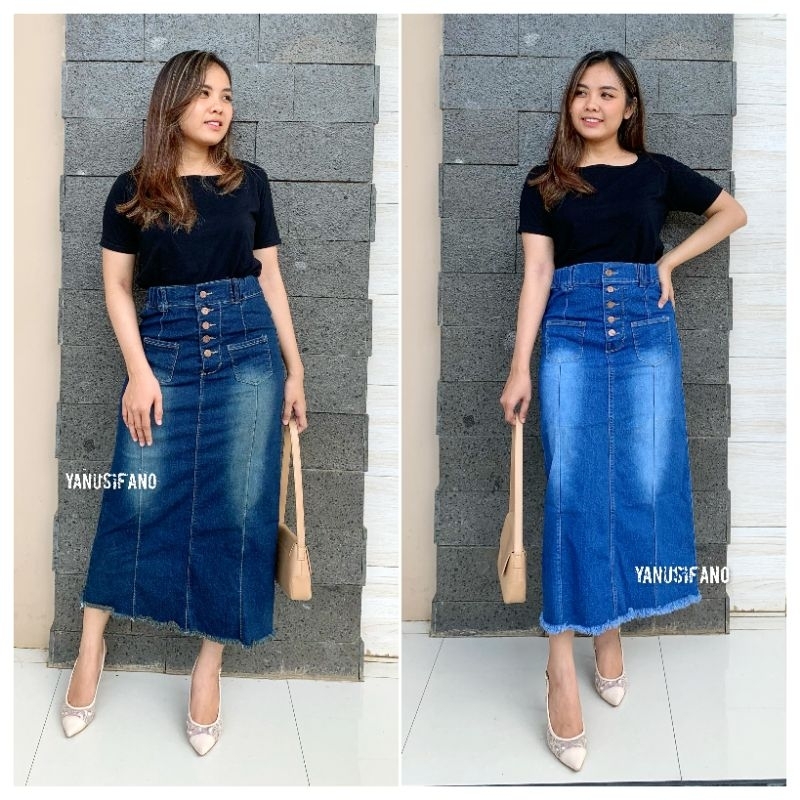 Rok Welona - Rok Jeans Wanita Welona Stretch Kancing 5 // Rok Jeans Welona kancing 5