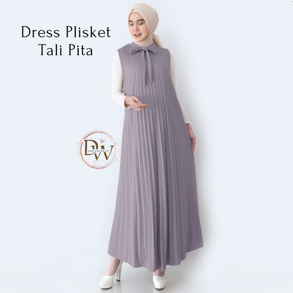 Inner Dress Plisket Tali Pita Leher Maxy Tanpa Lengan Mayung Terbaru Murah Kondangan - Pleated Dress