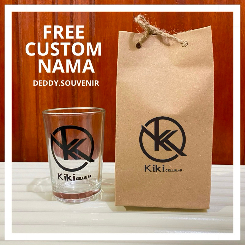 Souvenir Gelas Bening Kemas Mika Motif Custom Nama