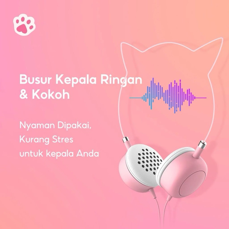 NEW PRODUCT MINISO HEADPHONES KITTY PINK BLACK WHITE YELLOW HEADSET CAT KUCING EARS