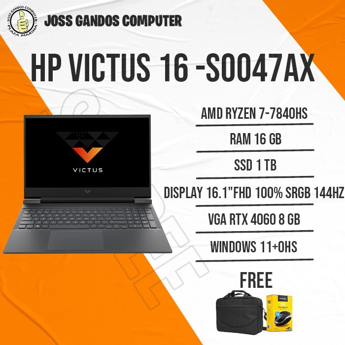 HP VICTUS 16-S0047AX/RYZEN 7-7840HS/RAM 16GB/SSD 1TB/WIN11/RTX4060 8GB