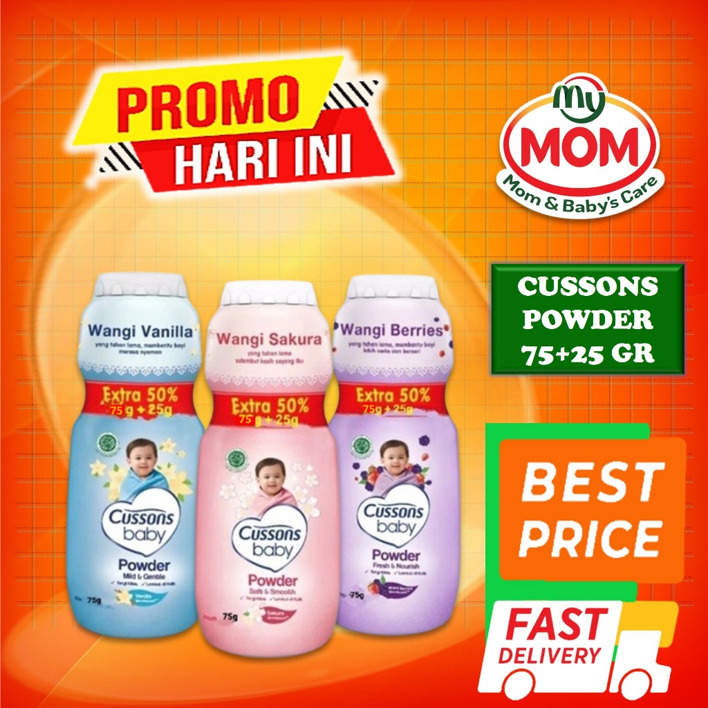 Cussons Baby Powder 75gr + 25gr - Bedak Bayi Cusson 100gr - Powder Anak Melembabkan Kulit - MyMom