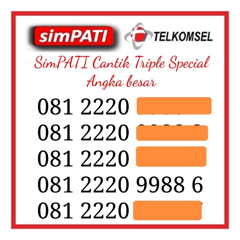 NOMOR CANTIK SIMPATI TRIPLE DOUBLE EKOR ANGKA BESAR 88 HOKI