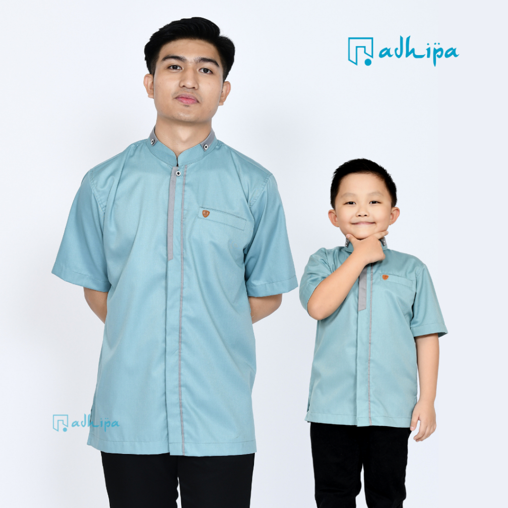 Koko Couple Utsman  Ayah Anak warna Biru Wardah lengan pendek