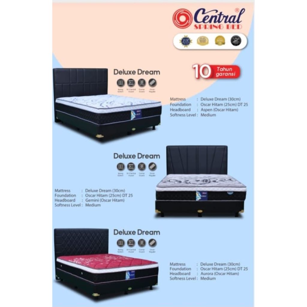 springbed central original bergaransi pegas 10 tahun matras berkualitas kasur spring bed set deluxe 