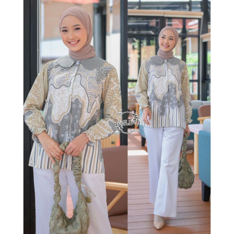 Baju Batik Wanita Atasan Blouse Terbaru Modern Seragam Resespsi Kantor Kerja Original by Batikid Ata