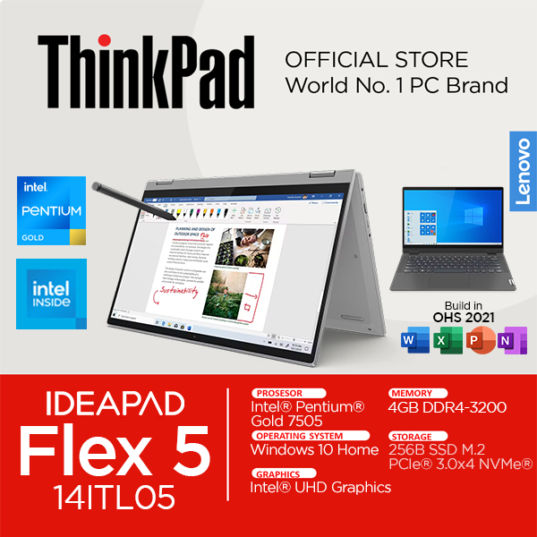 Lenovo Ideapad Flex 5i 2in1 Intel Pentium Gold 7505 Windows 11 14 inch FHD OHS 4GB RAM 256GB SSD Tou