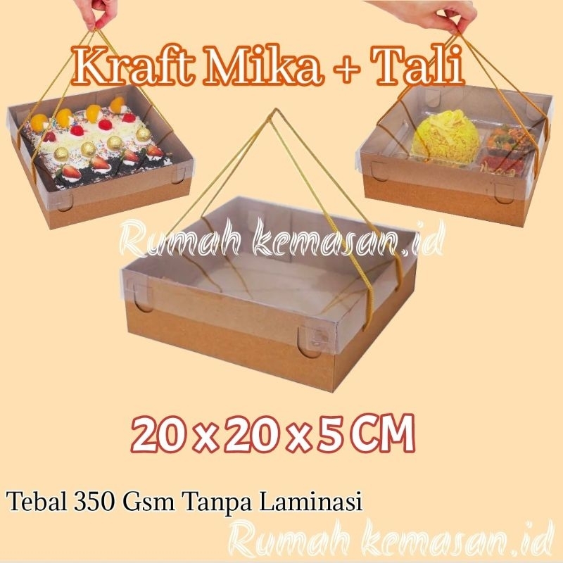 

(10pcs) Dus Kraft Mika Tali 20x20x5 isi 10 pcs / Kotak Kue tart cake brownies 20x20x5