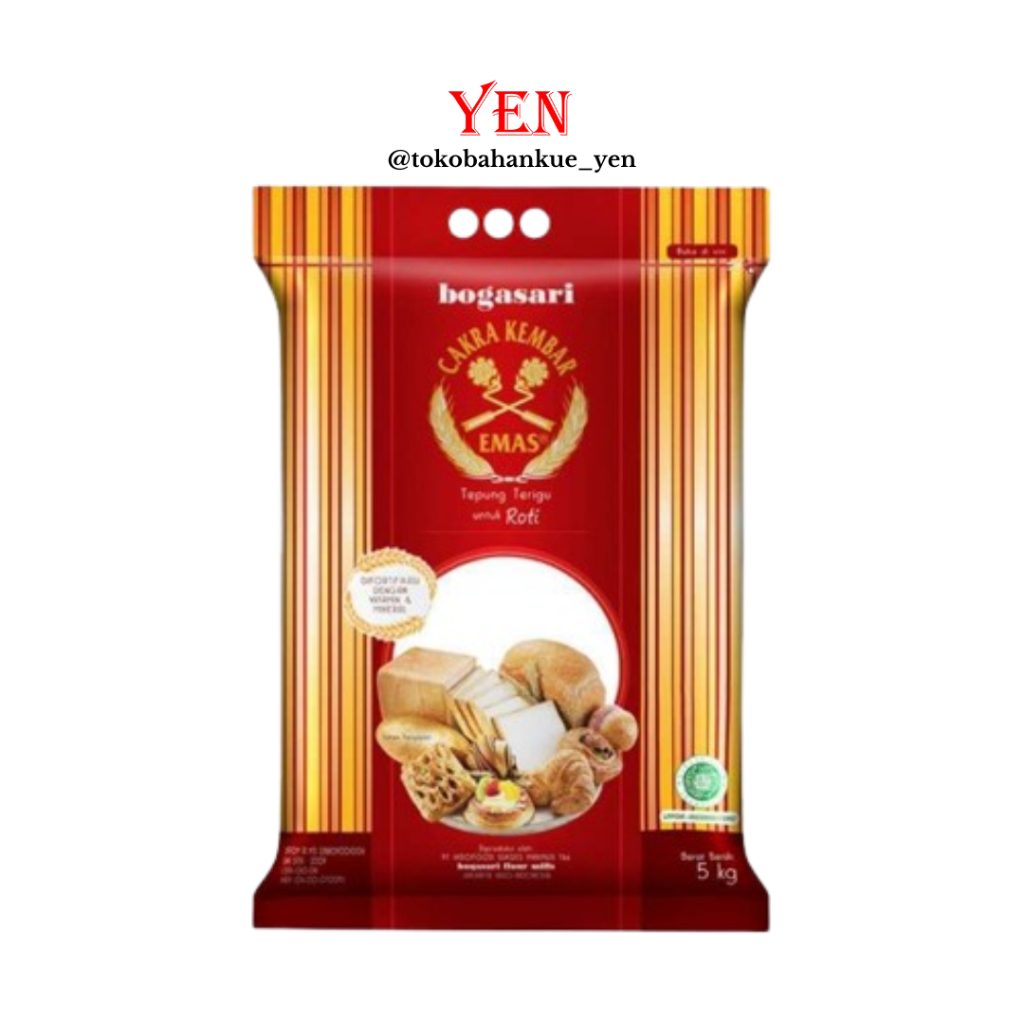 

Bogasari Tepung Terigu Cakra Kembar Emas Premium Roti 5kg