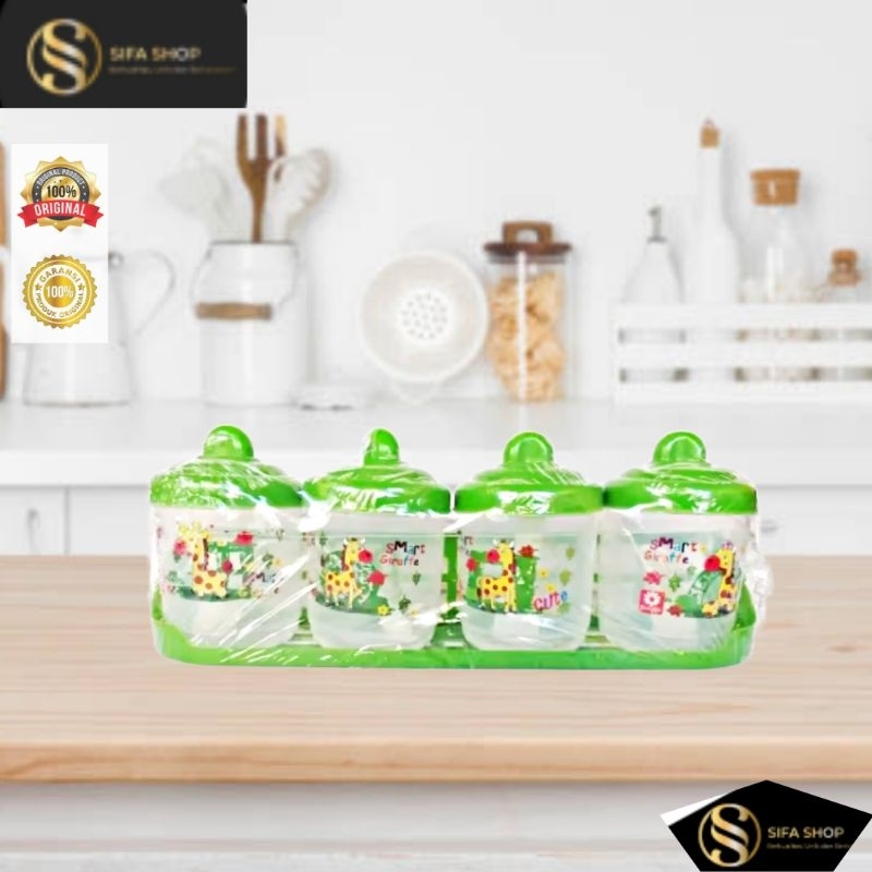 Tempat Bumbu 1 Set Isi 4pcs + Sendok / Rak tempat Bumbu kitchen set 4 tabung transparant / Wadah Bum