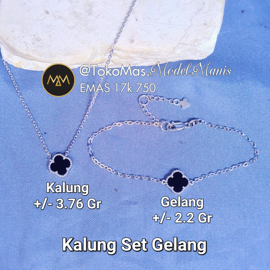 Kalung Gelang Set Van Cleef Emas Putih 750 kadar 17k