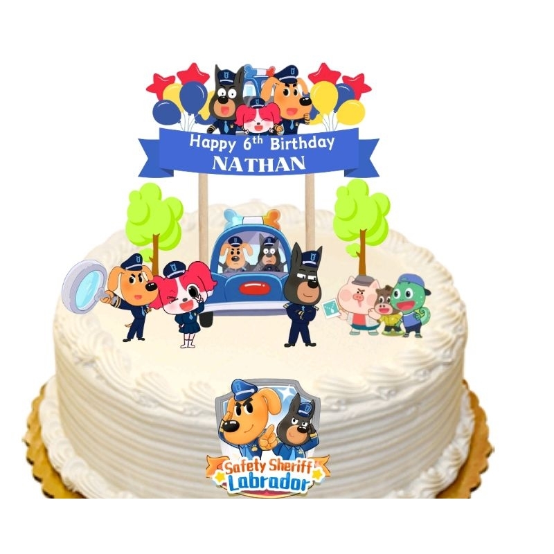 topper cake polisi labrador, hiasan kue happy birthday