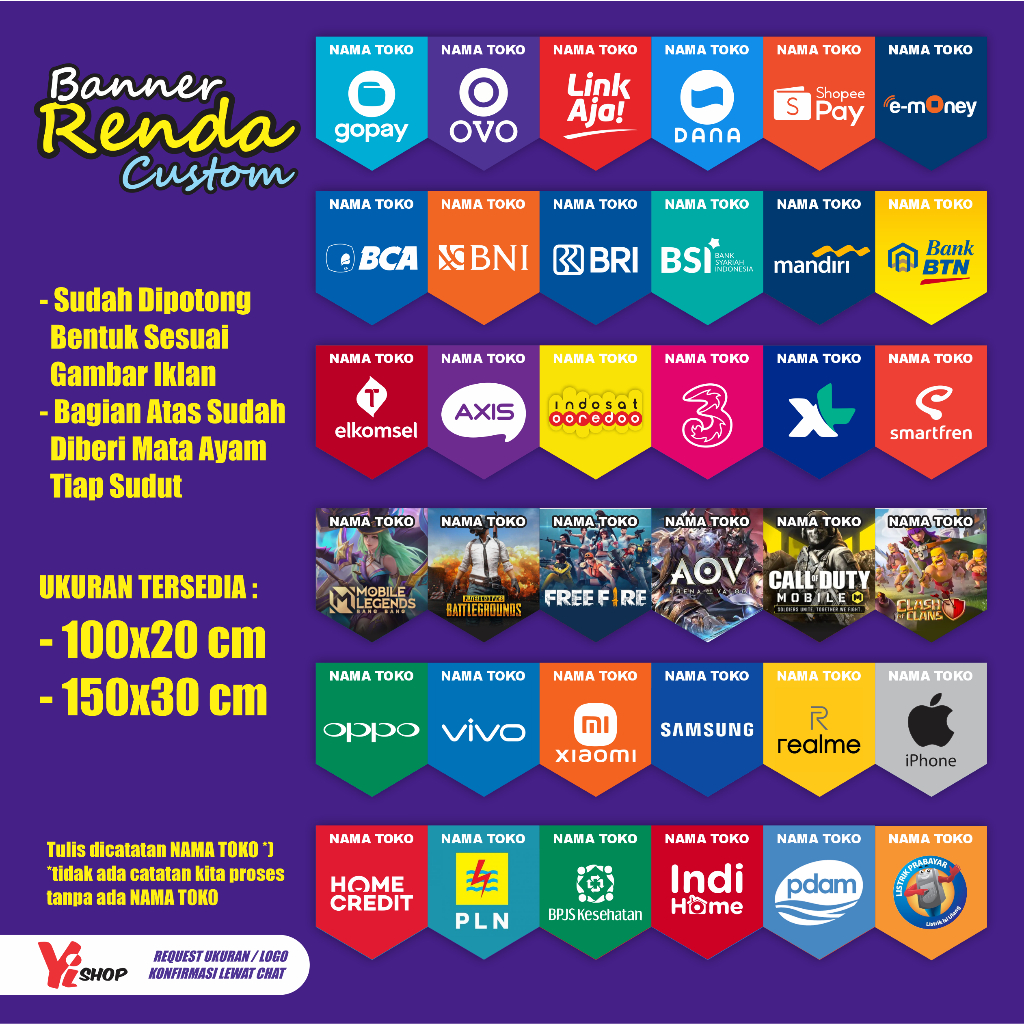 Spanduk Banner Renda Konter Top Up Game EWallet Tagihan Bank Provider Custom SPANDUK BANNER KONTER D