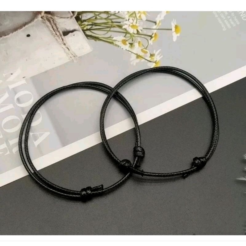 GELANG KAKI TALI KULIT HITAM  POLOS PRIA WANITA