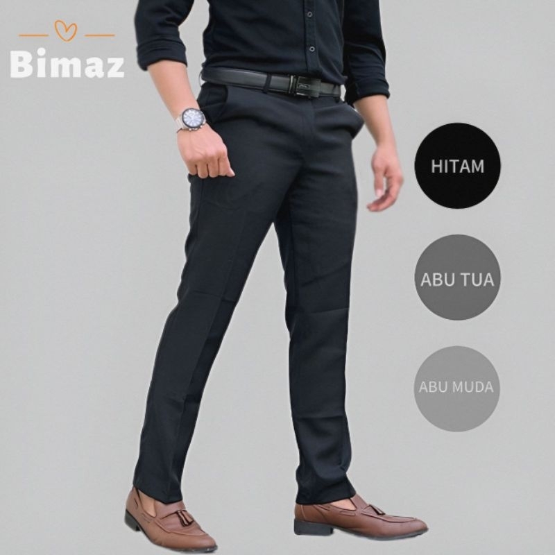 Celana Kantor Formal Pria Slimfit Bahan Dasar Kain Semi Wol Premium, Celana Formal Pria