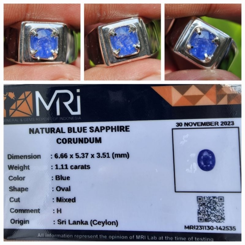 Natural Blue Sapphire Ceylon Srilanka Memo 1.11 crt