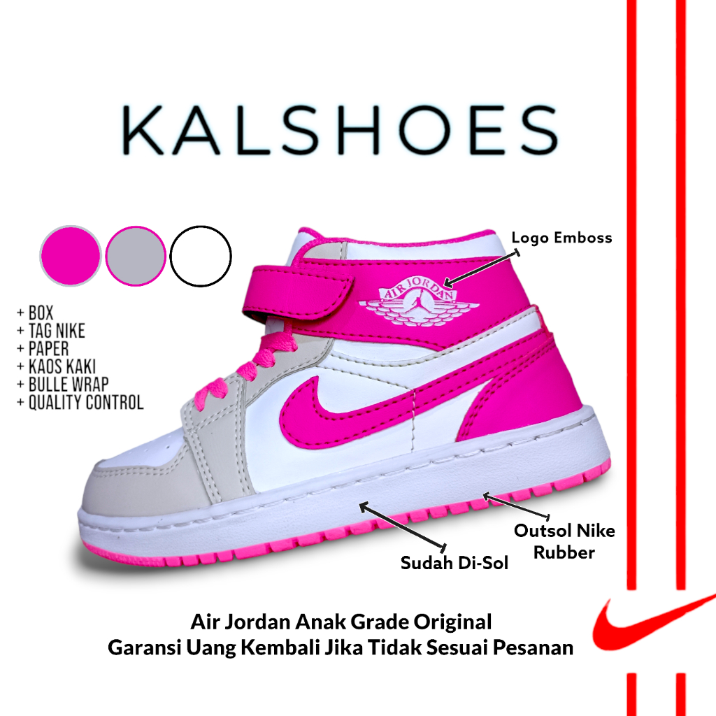 Sepatu Sneakers Anak Air Jordan Grade Original Anak Cewek perempuan Umur 1 2 3 4 5 6 7 8 9 10 Tahun
