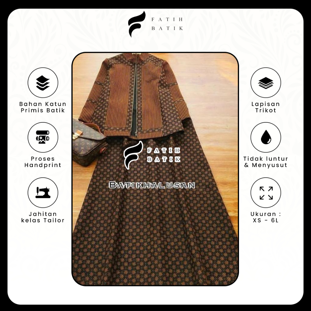Setelan Wanita One Set Batik Blus dan Rok Truntum Sogan Premium Panjang Busui Friendly