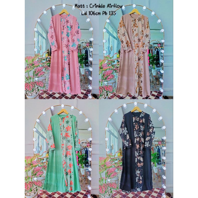 [Termurah] Nadira Dress Gamis Muslimah Bunga Crinkle Airflow