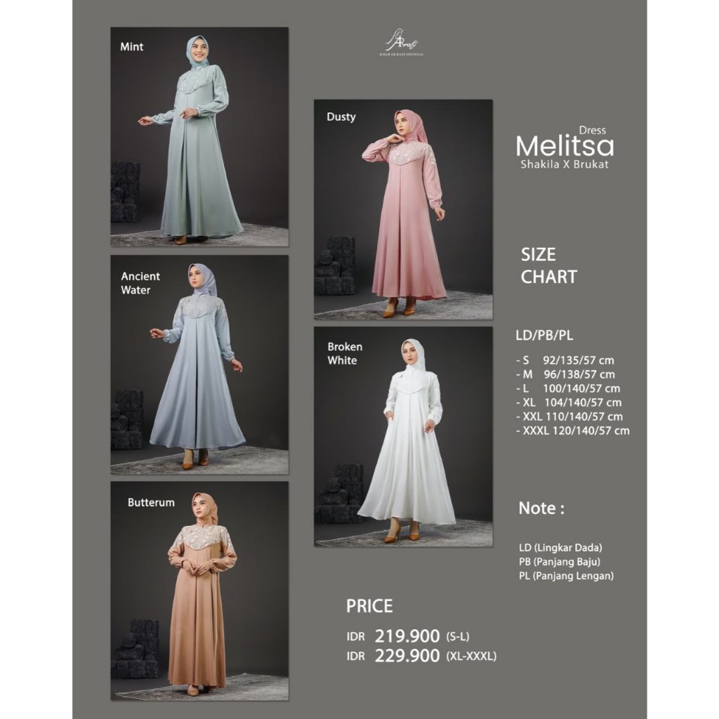 Baju Gamis Dress Wanita Dewasa Fashion Muslimah Kekinian Terbaru MELITSA DRESS Bahan Shakila mix Bru