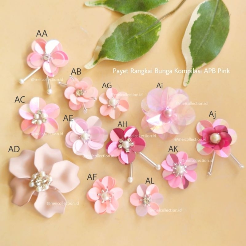 payet rangkai 3d APB KOMPILASI PINK Payet bunga jahit Payet bunga 3d