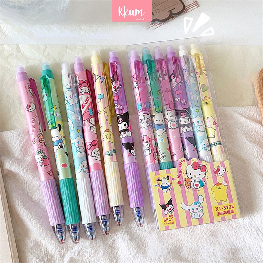 

BISA DIHAPUS 6PCS Pulpen Gel Mekanik 0.5mm / Ballpoint Motif Cartoon Lucu Aesthetic Sanrio