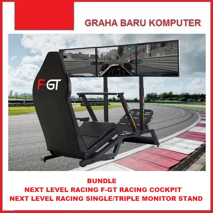 BUNDLE Next Level Racing F-GT Kursi Cockpit Gaming Chair Simulator Triple Monitor TV Stand Kursi Rig