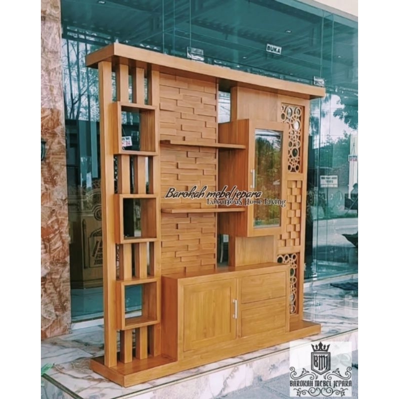 Partisi tampak dua muka minimalis jati , penyekat ruangan tampak dua muka jati