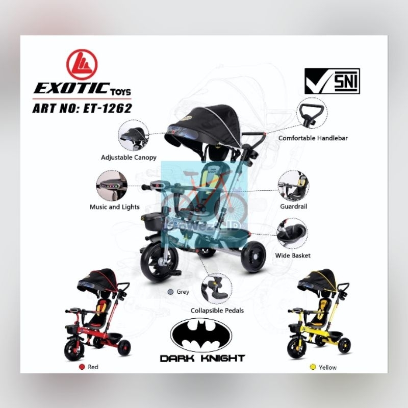 Tricycle Sepeda Anak Roda Tiga 3 Stroller Anak ET-1262 1269 Batman Dark Knight Exotic | High Quality