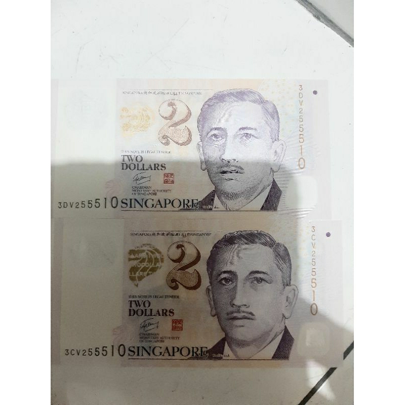 uang kertas s.pore angka seri sama