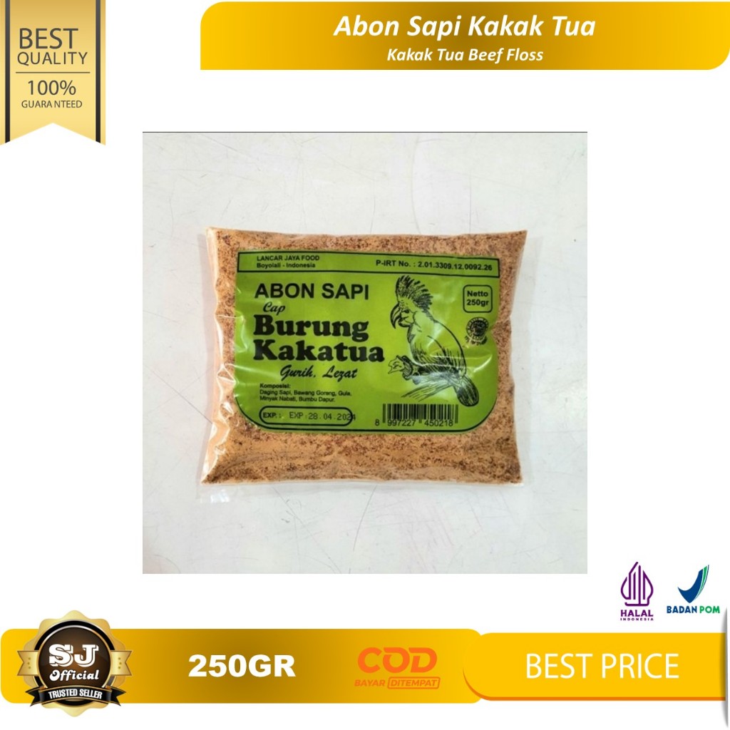 

ABON SAPI Cap KAKAKTUA Kemasan Asli 250gr - ABON DAGING SAPI ASLI