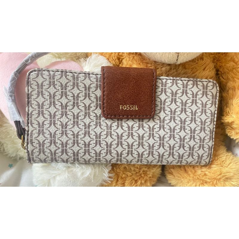 FossiI Madison Zip Clutch tan &brown