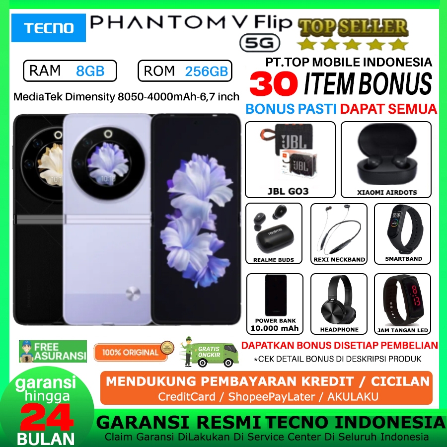 TECNO PHANTOM V Flip 5G 8/256 GB RAM 8GB +8GB* ROM 256GB,64MP Ultra Clear Cam 120Hz GARANSI RESMI VI